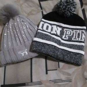 Two pink victorias secret hats
